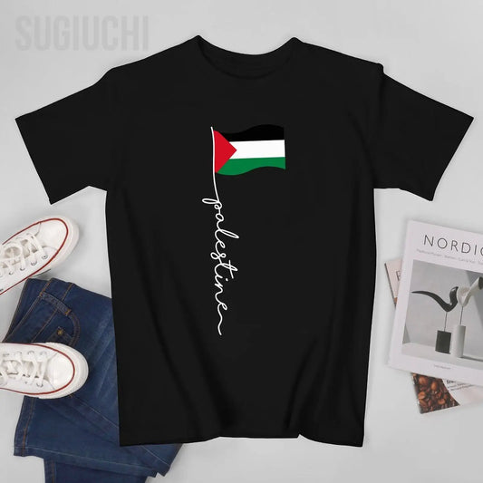 Unisex Men Palestine Flag With Palestine Name For Palestinians Tshirt Tees T Shirts Women Boys 100% Cotton T-Shirt