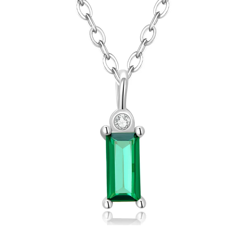 Silver Green Zircon Pendant Necklace for Women