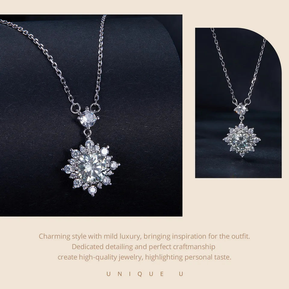 Moissanite Halo Necklace for Women