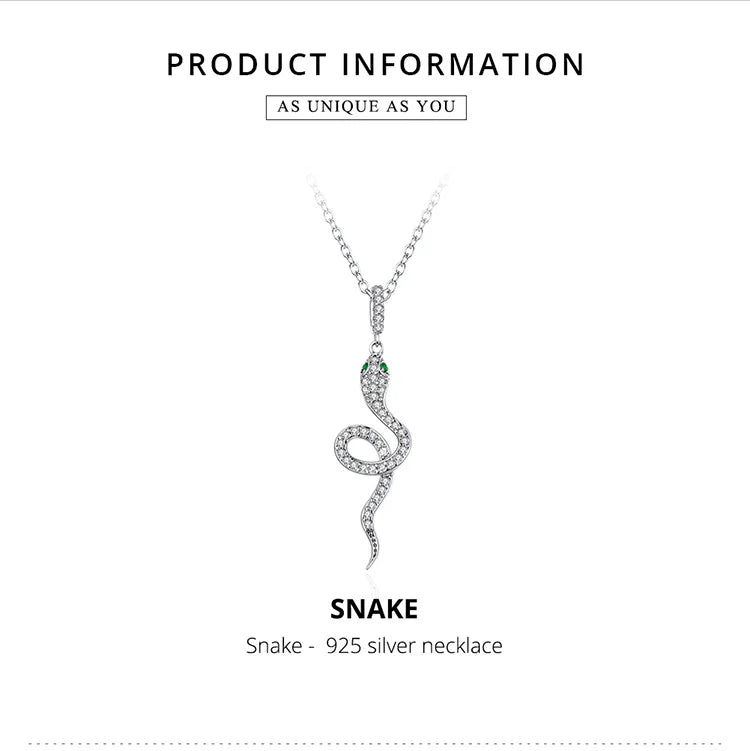 Silver Snake Necklace with Cubic Zirconia