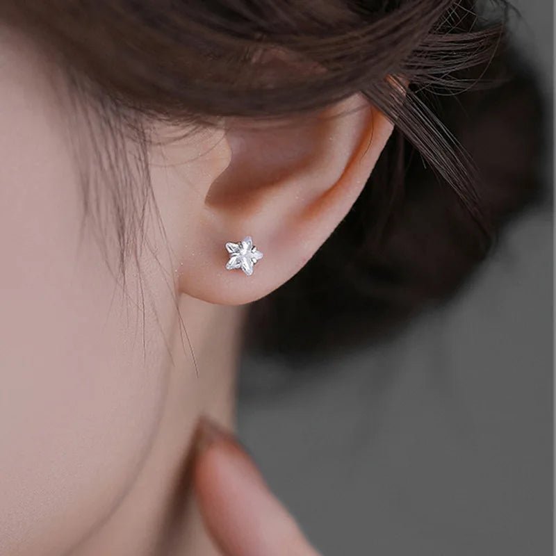 925 Sterling Silver Geometric Zirconia Star Stud Earrings