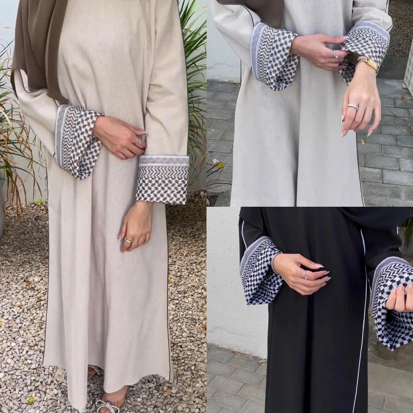 Women's Embroidered Abaya with Palestinian Keffiyeh Sleeves