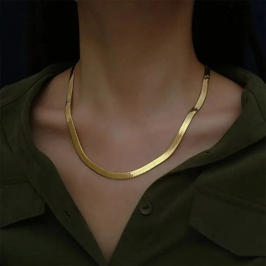 18k Gold Plated 4mm Flat Chain Clavicle Necklace