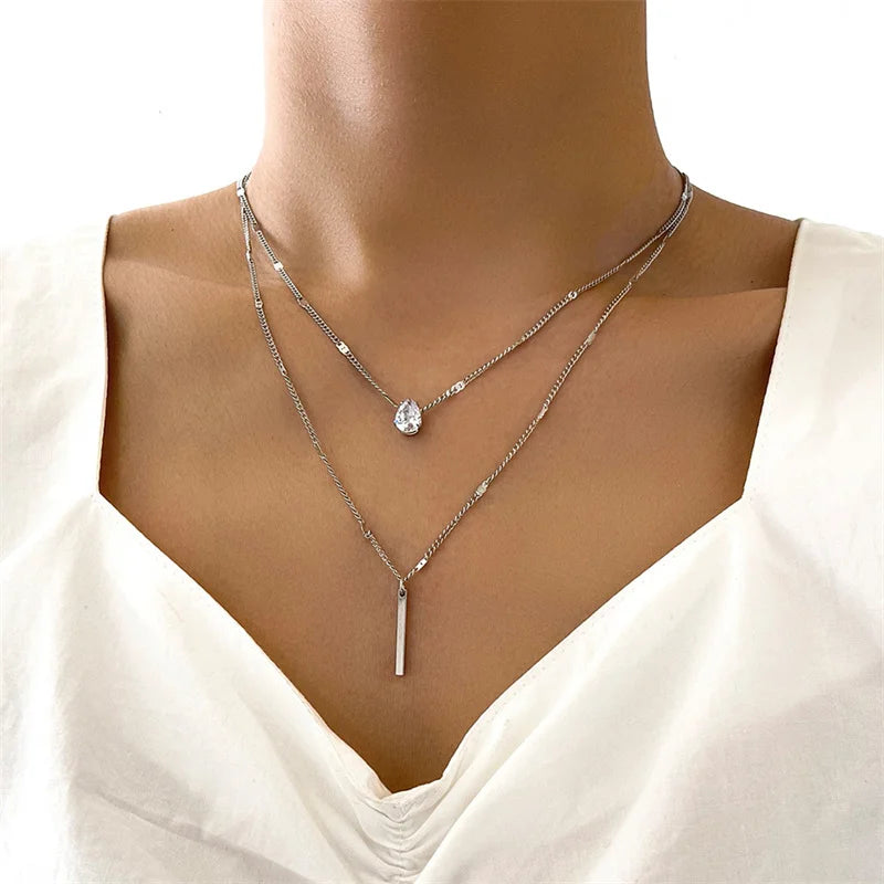 Multilayer Heart Shape Zircon Crystal Necklace Set for Women