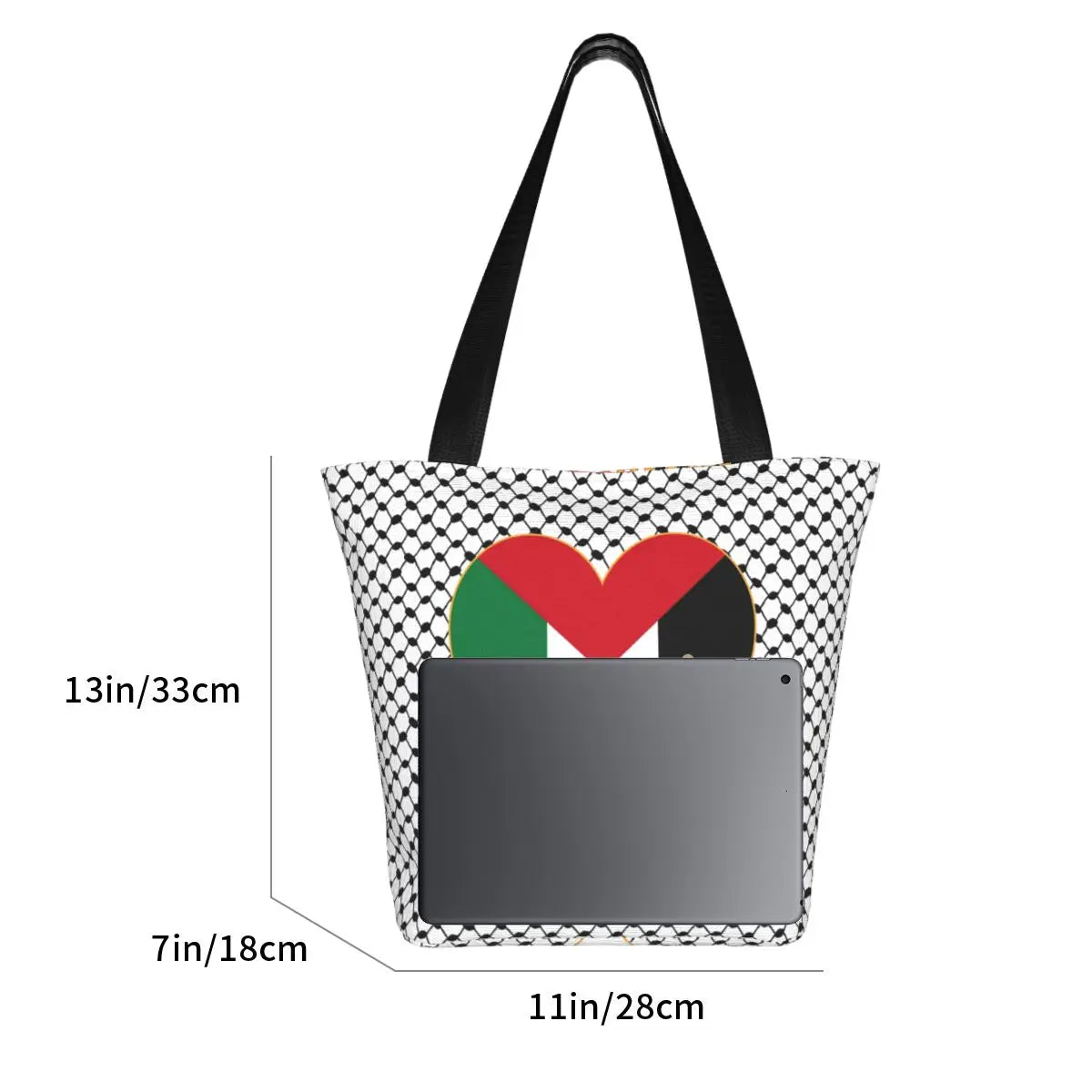 Palestine Keffiyeh Flag Heart Tote Bag Accessories Street For Female Shopping Bag With Zipper