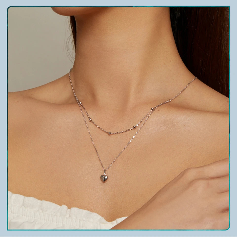 Silver Heart Pendant Necklace for Women Gold Double Layer Choker