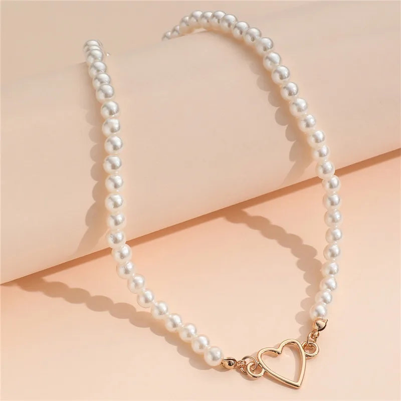 Fashion Love Heart Shape Faux Pearl Necklace