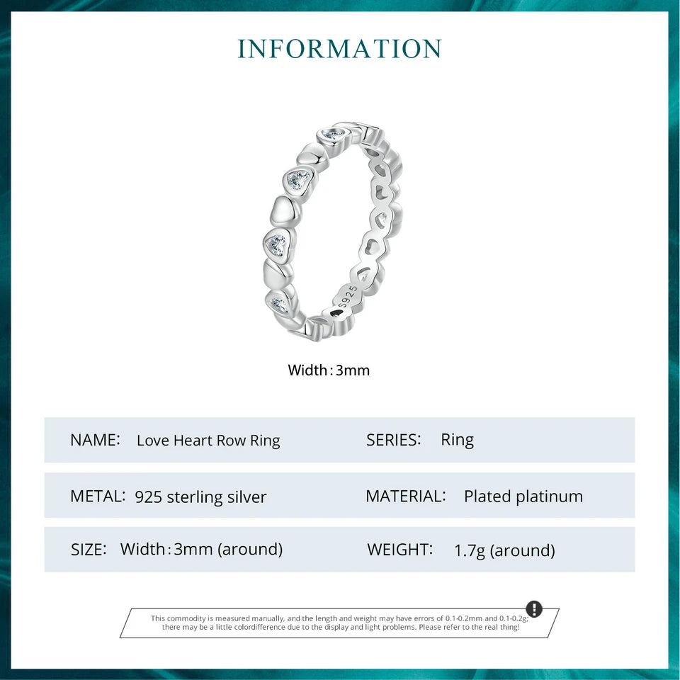 Heart Shape Zircon Finger Ring Platinum Plated