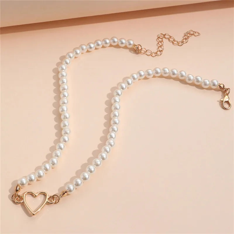 Fashion Love Heart Shape Faux Pearl Necklace