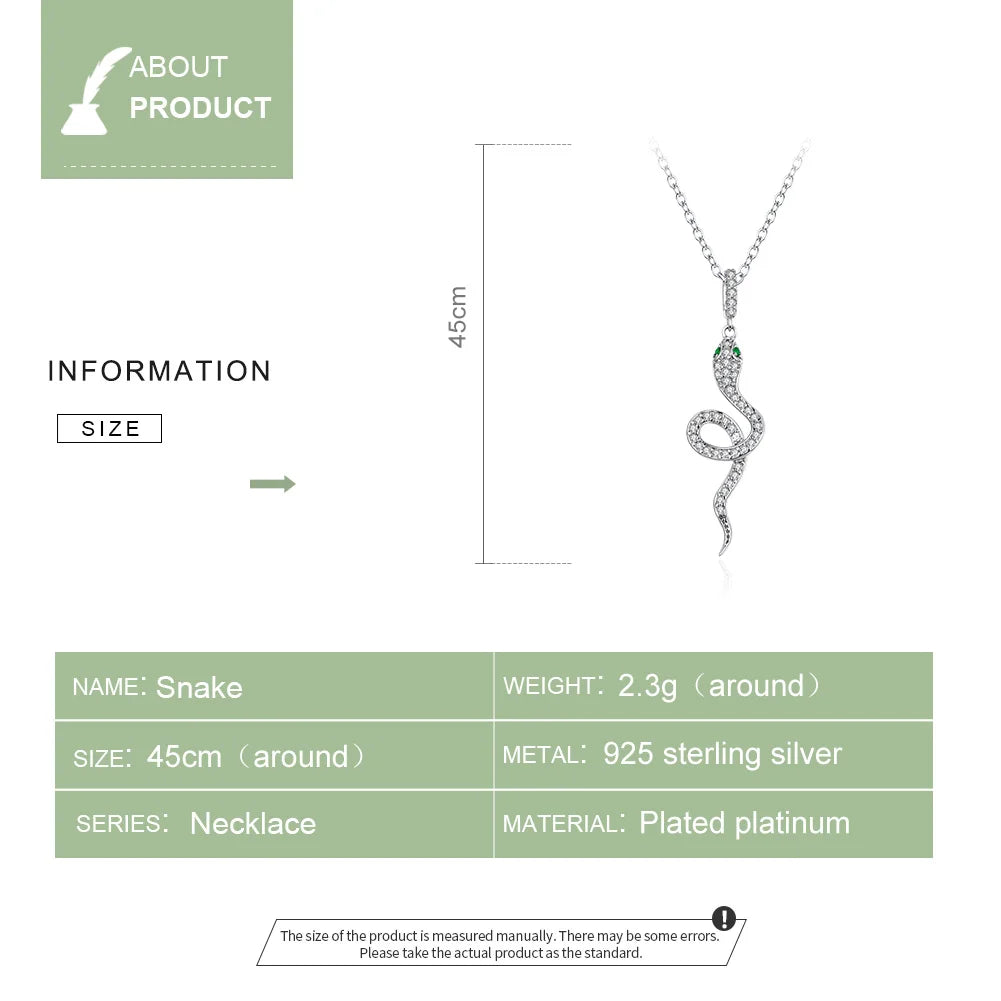 Silver Snake Necklace with Cubic Zirconia