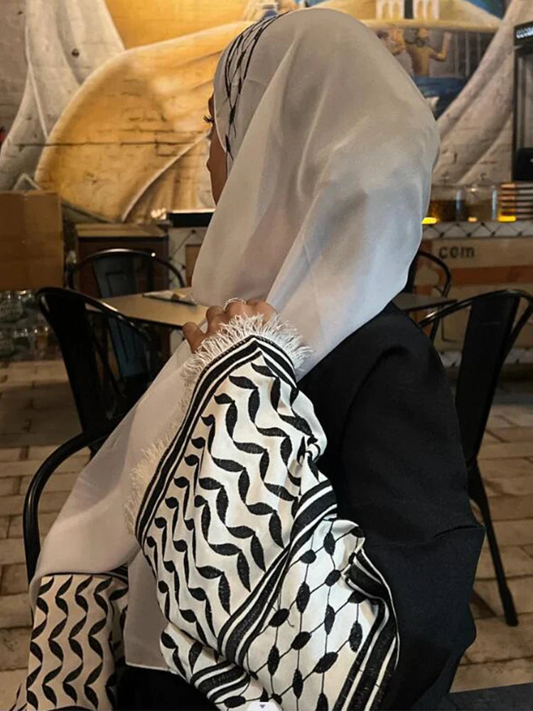 Women's Embroidered Abaya with Palestinian Keffiyeh Sleeves