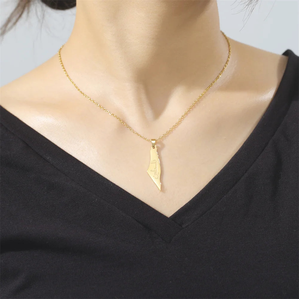 Palestine Map Necklace For Women Stainless Steel Arabic Letter Necklace