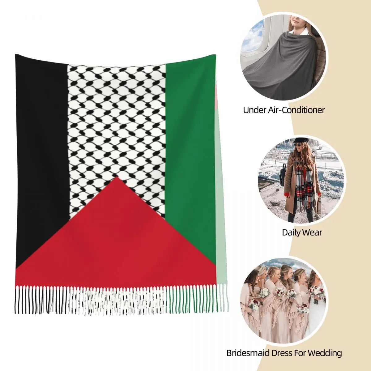 Women's Winter Long Soft Palestine Flag Scarves Shawls Palestinian Keffiyeh Style