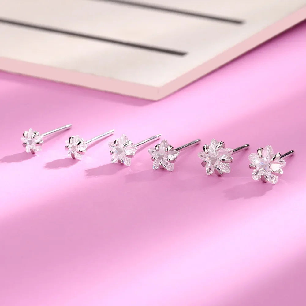 925 Sterling Silver Geometric Zirconia Star Stud Earrings