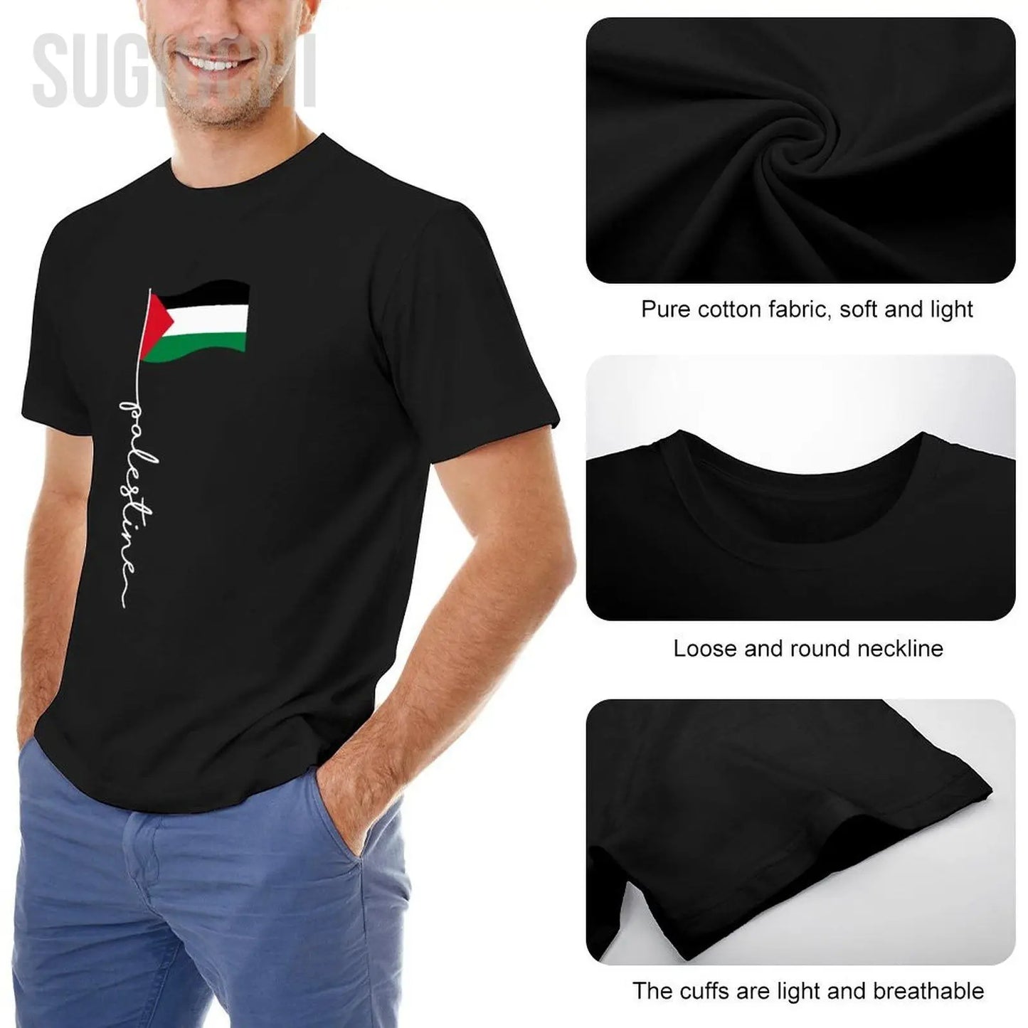 Unisex Men Palestine Flag With Palestine Name For Palestinians Tshirt Tees T Shirts Women Boys 100% Cotton T-Shirt