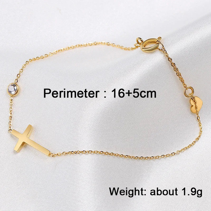 Simple Single Chain Bracelet for Women Luxury Cross Design with Shiny Zirconia Stones