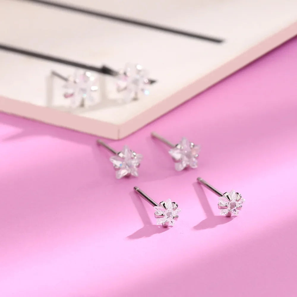 925 Sterling Silver Geometric Zirconia Star Stud Earrings