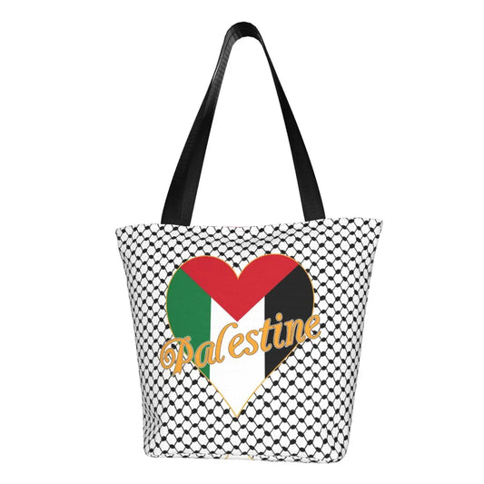 Palestine Keffiyeh Flag Heart Tote Bag Accessories Street For Female Shopping Bag With Zipper