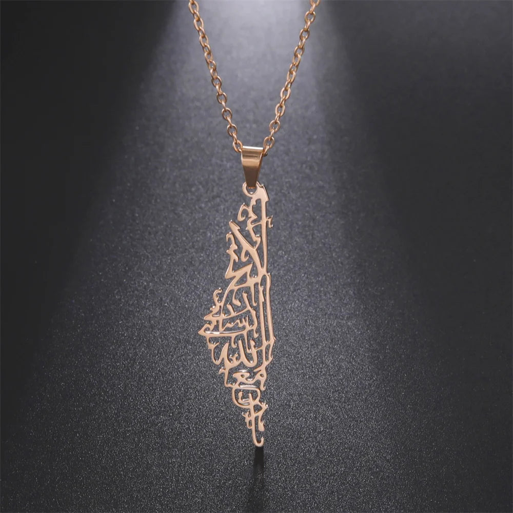 Palestine Map Pendant Necklaces for Women Men Stainless Steel Hollow Map Necklace