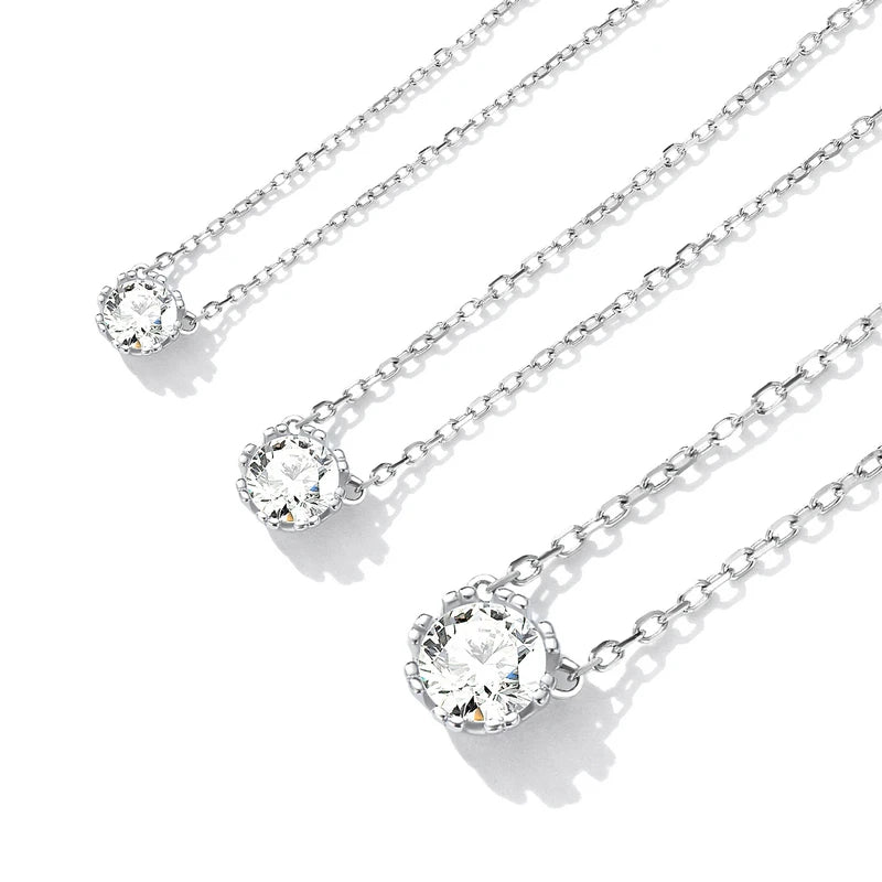 Gorgeous silver necklace studded with shiny zircon.