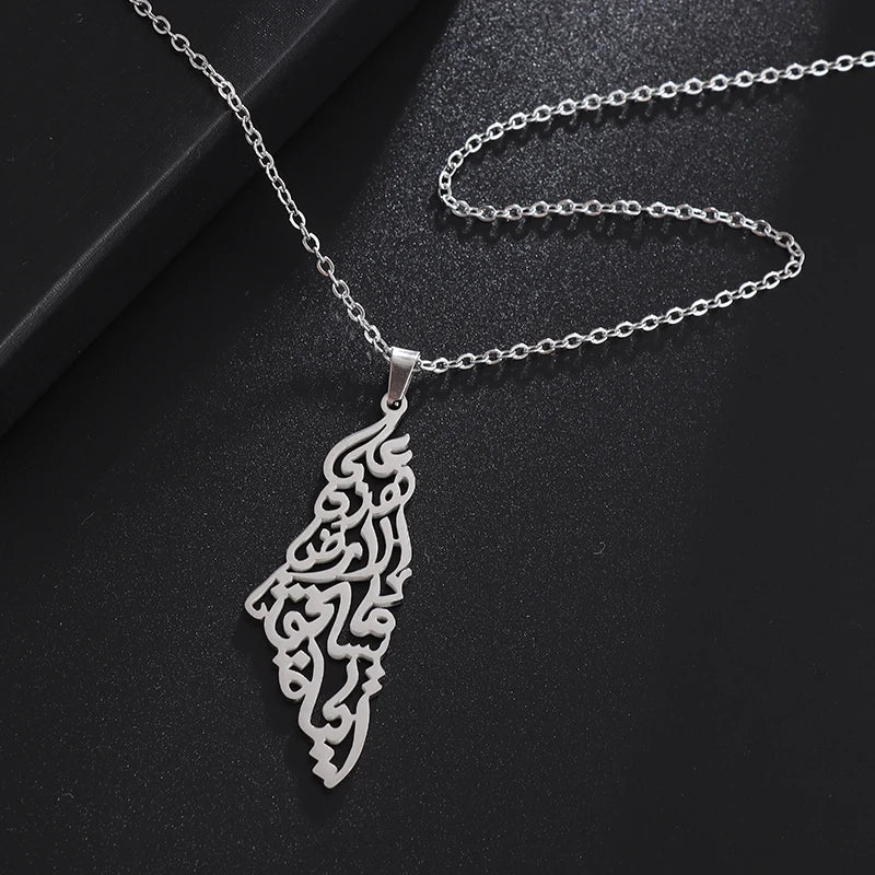 Refinement Stainless Steel Cutout  Palestine Map Pendant Necklace Women Men Trending Arabic Amulets