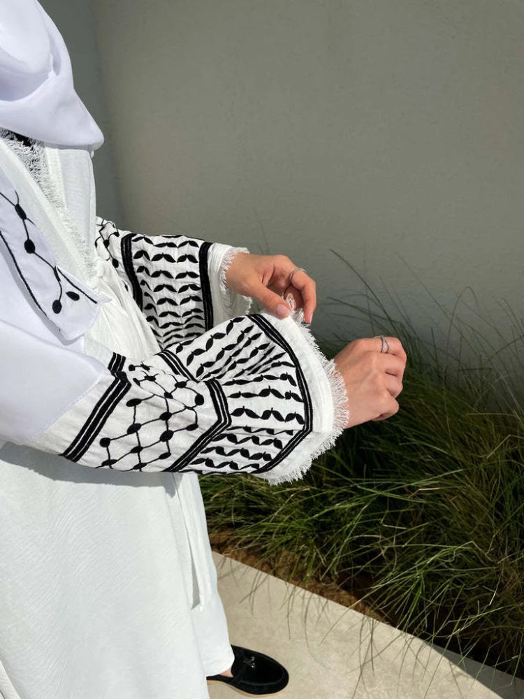 Women's Embroidered Abaya with Palestinian Keffiyeh Sleeves