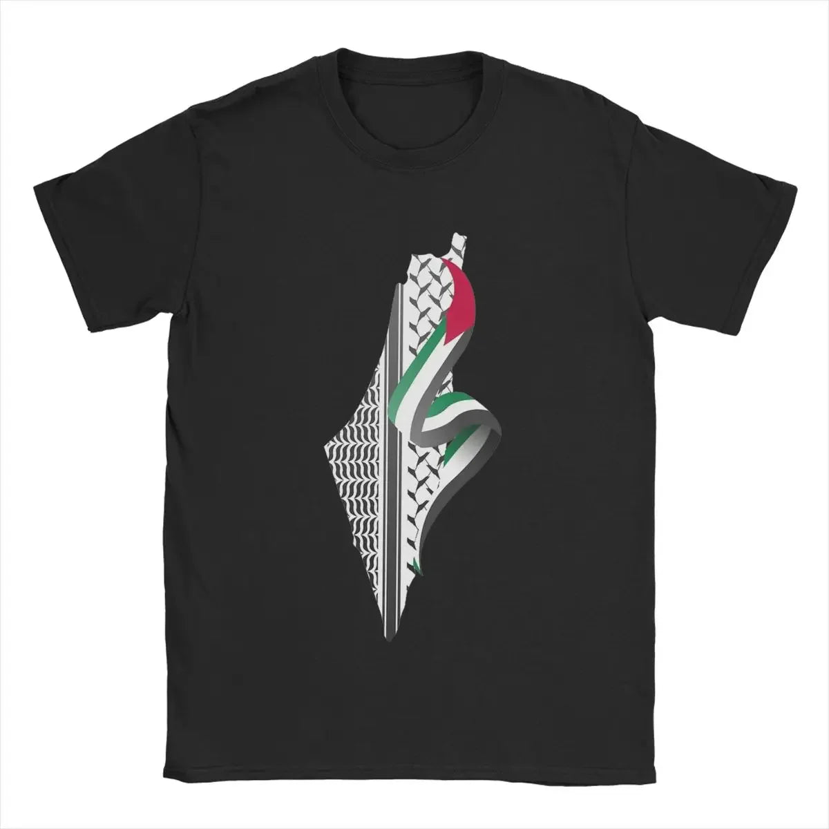 Vintage Palestinian Keffiyeh Palestine Map T-Shirt for Men Crewneck 100% Cotton Print T Shirts Short Sleeve Tees Men Print Tops