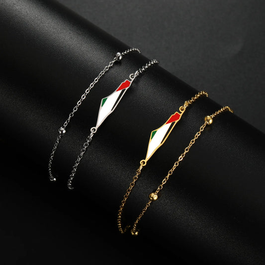 Palestine Map Bracelets For Women Men Double Layer Country Map Pendant Stainless Steel Couple Bracelet