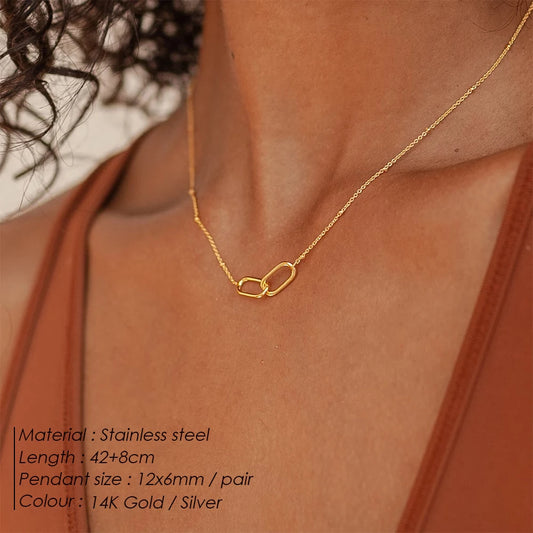 Hot Fashion Stainless Steel Link Infinity Necklace Geometric Double Paperclip Pendant Women's