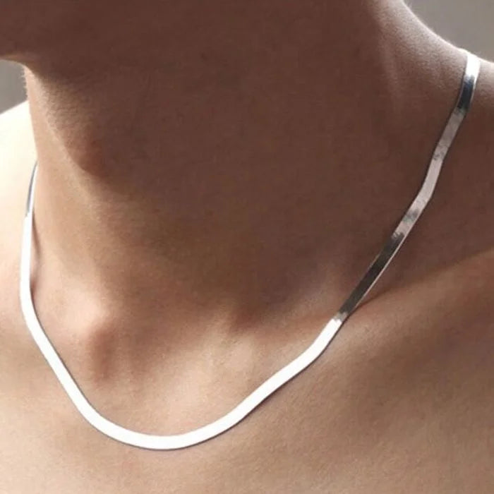 18k Gold Plated 4mm Flat Chain Clavicle Necklace