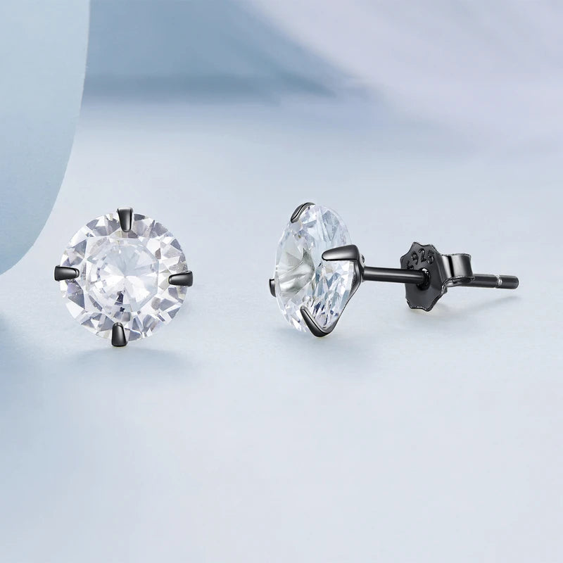 Platinum Plated Silver Earrings with Round Cubic Zirconia