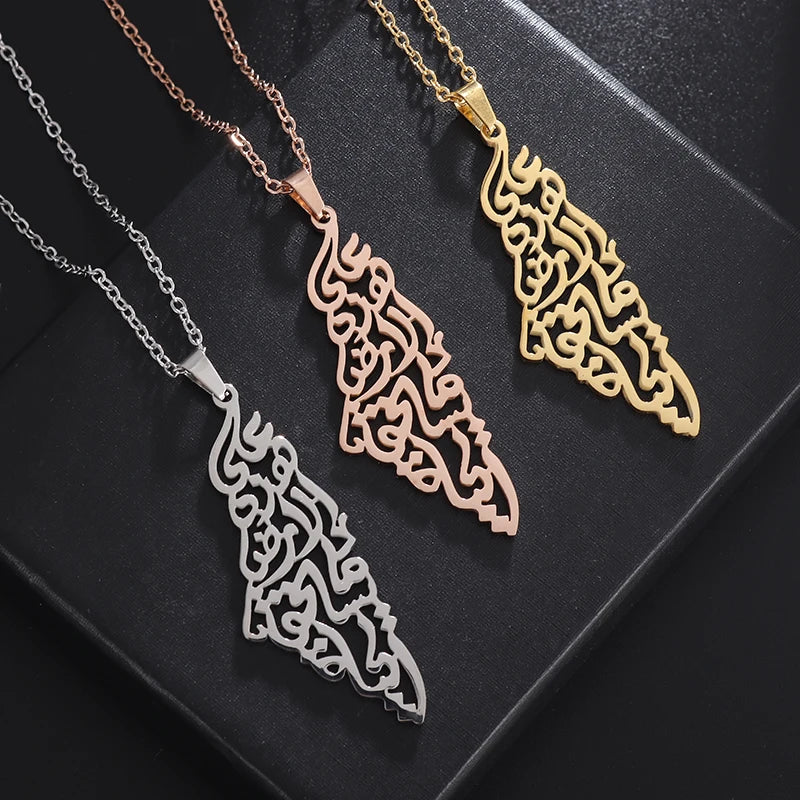 Refinement Stainless Steel Cutout  Palestine Map Pendant Necklace Women Men Trending Arabic Amulets