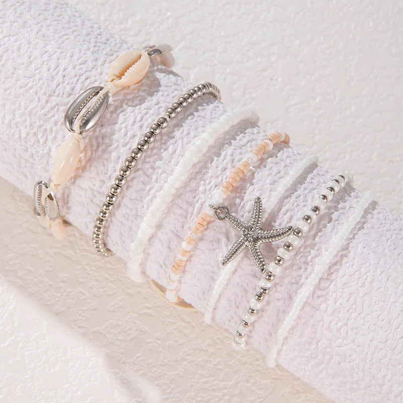 Starfish Shell Bead Bracelet Set