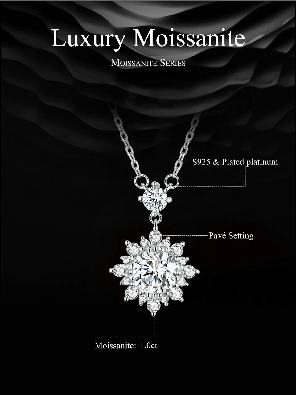 Moissanite Halo Necklace for Women