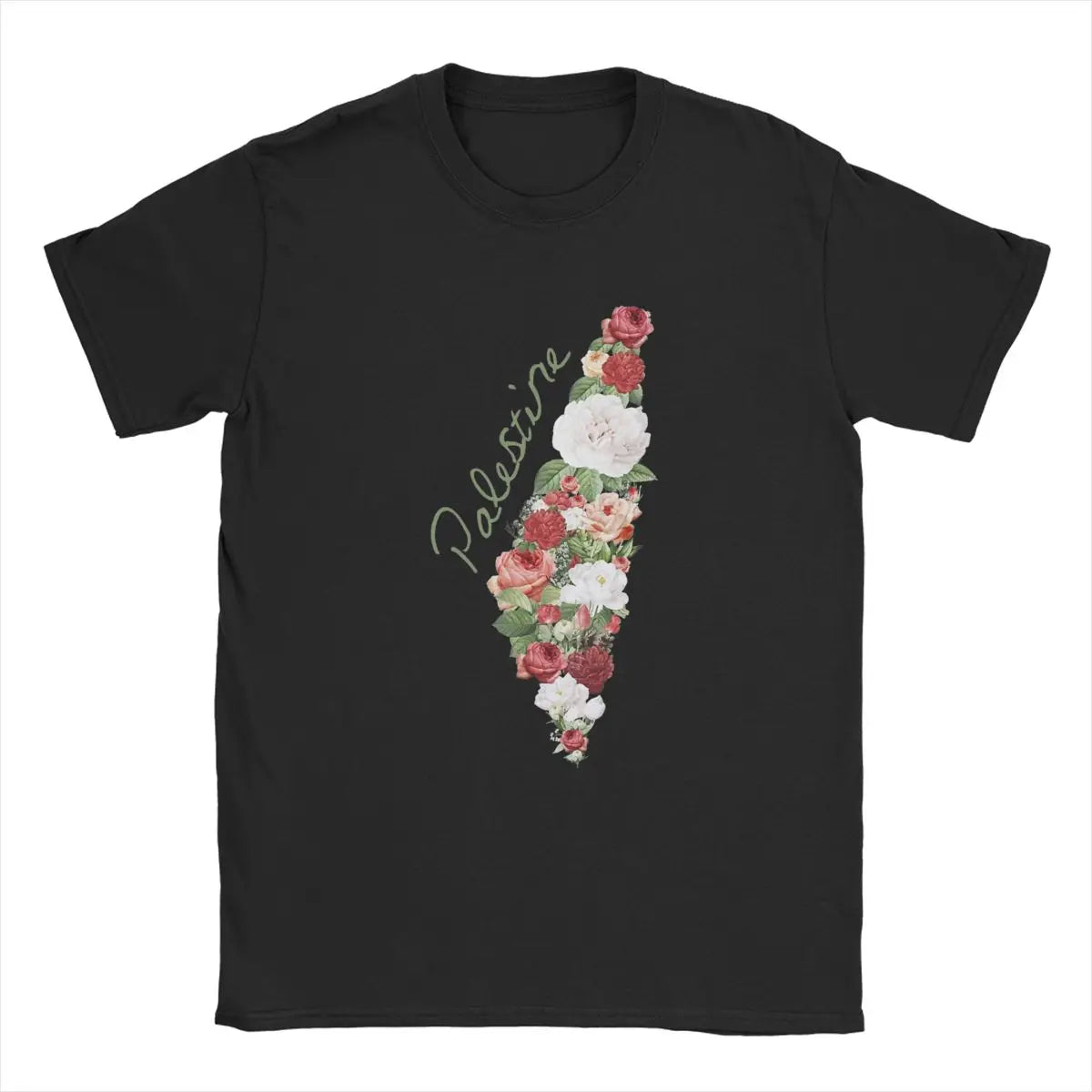 Palestinian Palestine Flower T Shirt Men Cotton Vintage T-Shirts O Neck Tee Shirt Short Sleeve