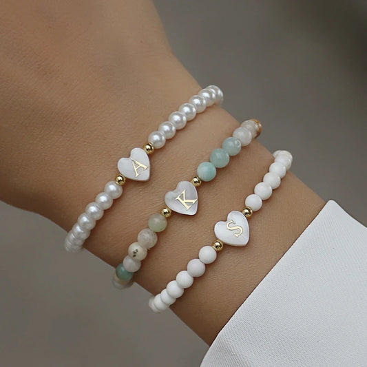 New Classic Heart Shape A-Z Initial Letter Women Bracelet Temperament 4mm Stone Handmade Bracelet For Women Jewelry Gift