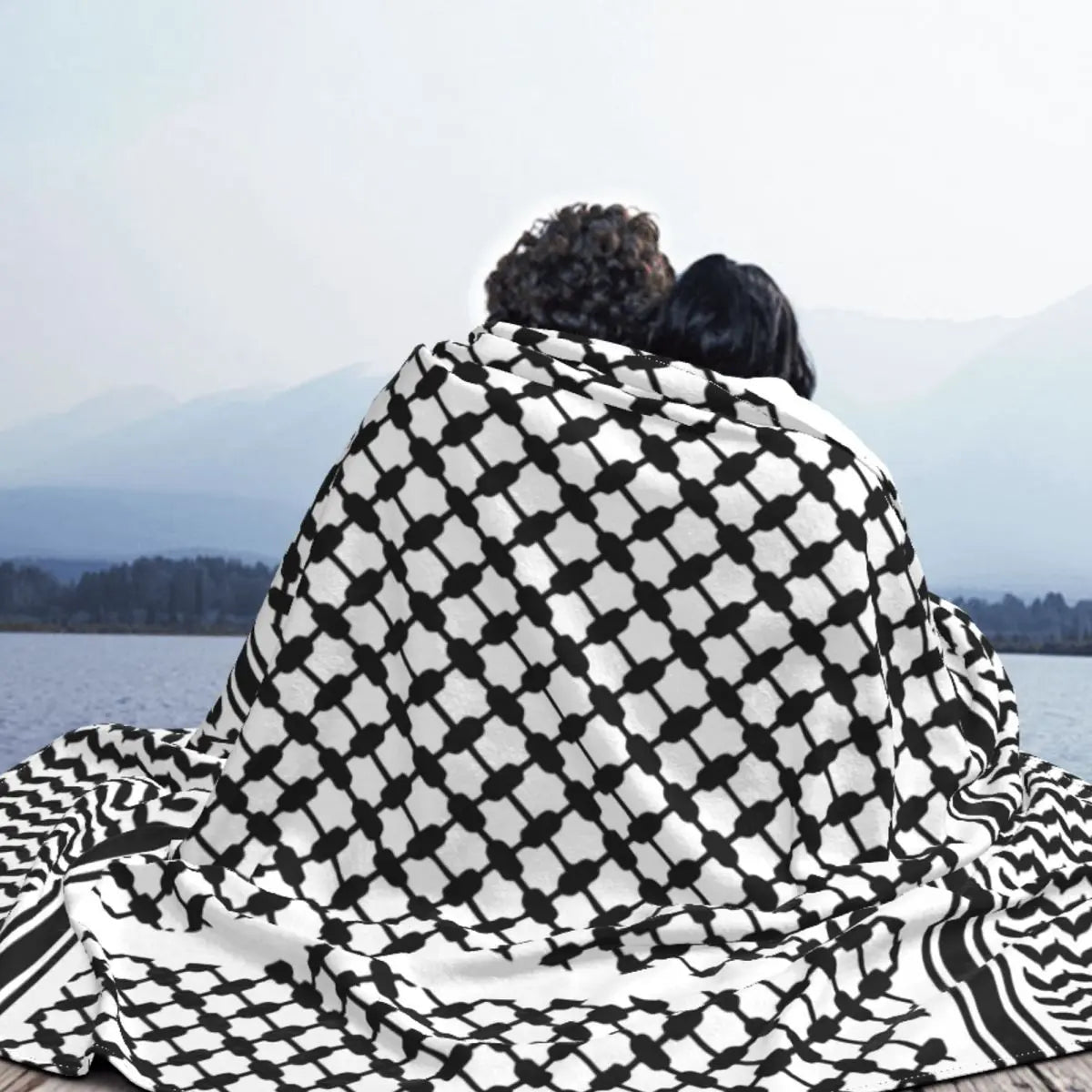 Black Arab Keffiyeh Plush Blanket Palestine Palestinian Arabic Custom Throw Blanket for Home 125*100cm Bedspread