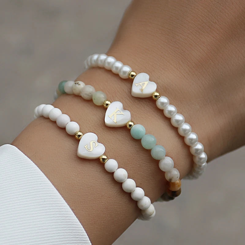 New Classic Heart Shape A-Z Initial Letter Women Bracelet Temperament 4mm Stone Handmade Bracelet For Women Jewelry Gift