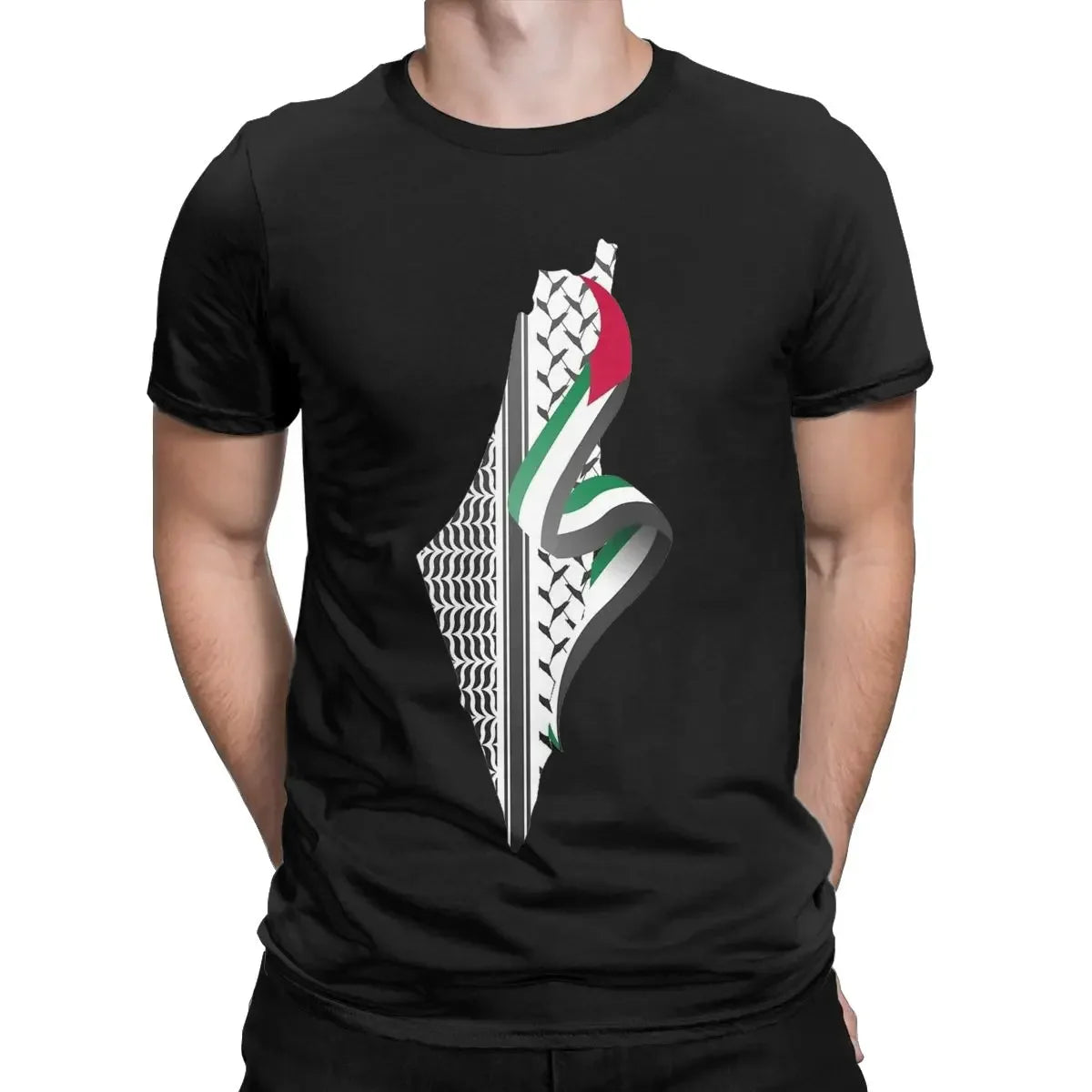 Vintage Palestinian Keffiyeh Palestine Map T-Shirt for Men Crewneck 100% Cotton Print T Shirts Short Sleeve Tees Men Print Tops