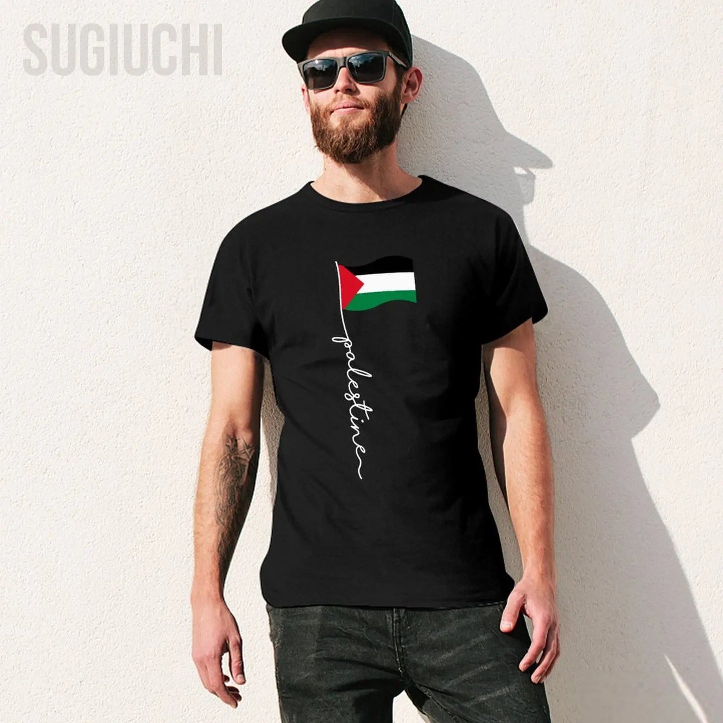 Unisex Men Palestine Flag With Palestine Name For Palestinians Tshirt Tees T Shirts Women Boys 100% Cotton T-Shirt