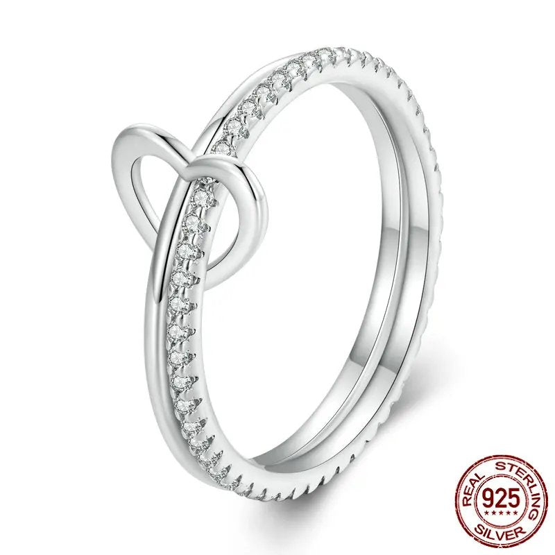 Sterling Silver Double Layer Stackable Ring Heart Buckle