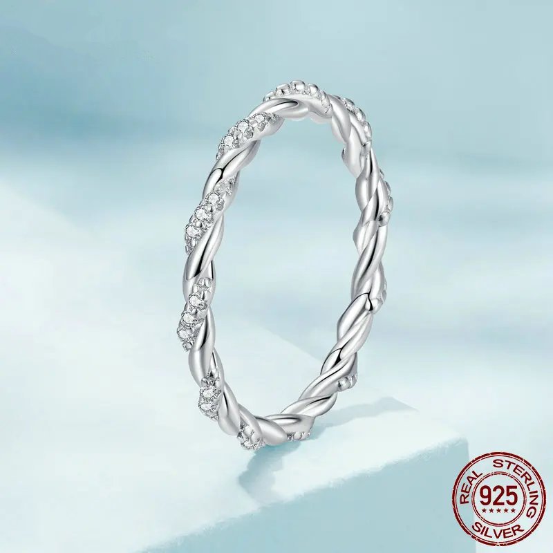 Braided Texture Twisted Eternity Band Stackable Rings Fine Jewelry