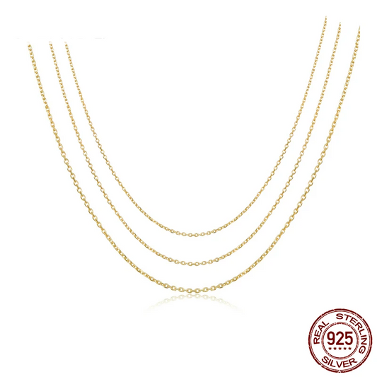 Authentic Gold Color 925 Sterling Silver Basic Cable Chain Necklace Pendant for Women Long Chain Fashion Jewelry