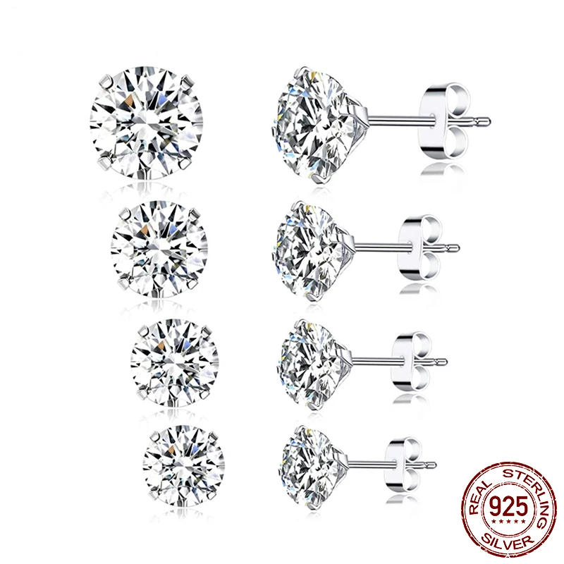 Platinum Plated Silver Earrings with Round Cubic Zirconia