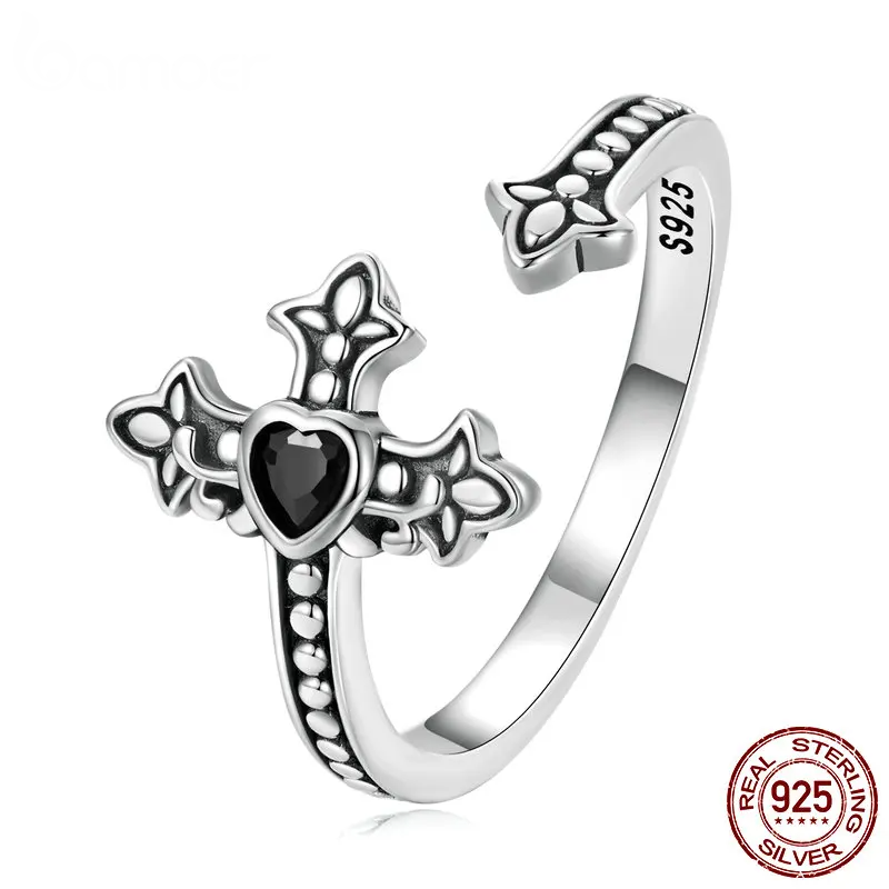 Black Zircon Vintage Pattern Open Ring