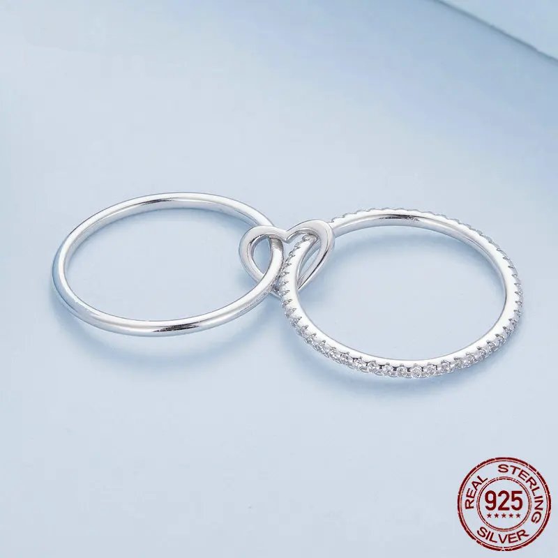 Sterling Silver Double Layer Stackable Ring Heart Buckle