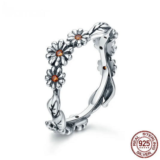 Sterling Silver Twisted Daisy Flower Female Finger Rings