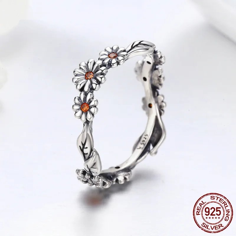 Sterling Silver Twisted Daisy Flower Female Finger Rings