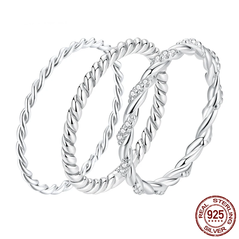 Braided Texture Twisted Eternity Band Stackable Rings Fine Jewelry