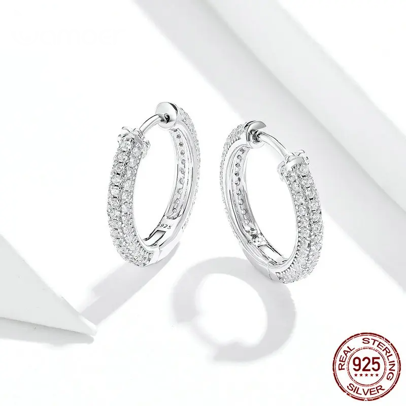 Silver Ear Hoops Luxury Ear Buckles Pave Setting Zircon